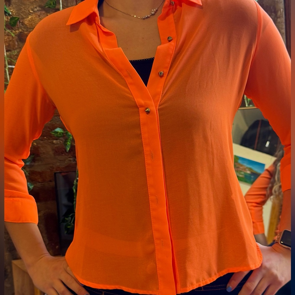 Women's Orange Button-Front Blouse